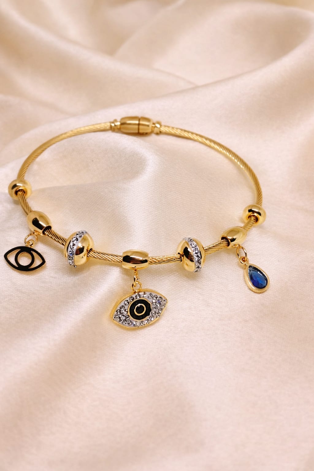 Evil Eye Charm Bracelet for Women | Gold Protection Charm Bangle | Crystal Designer Bracelet | Isha Elite