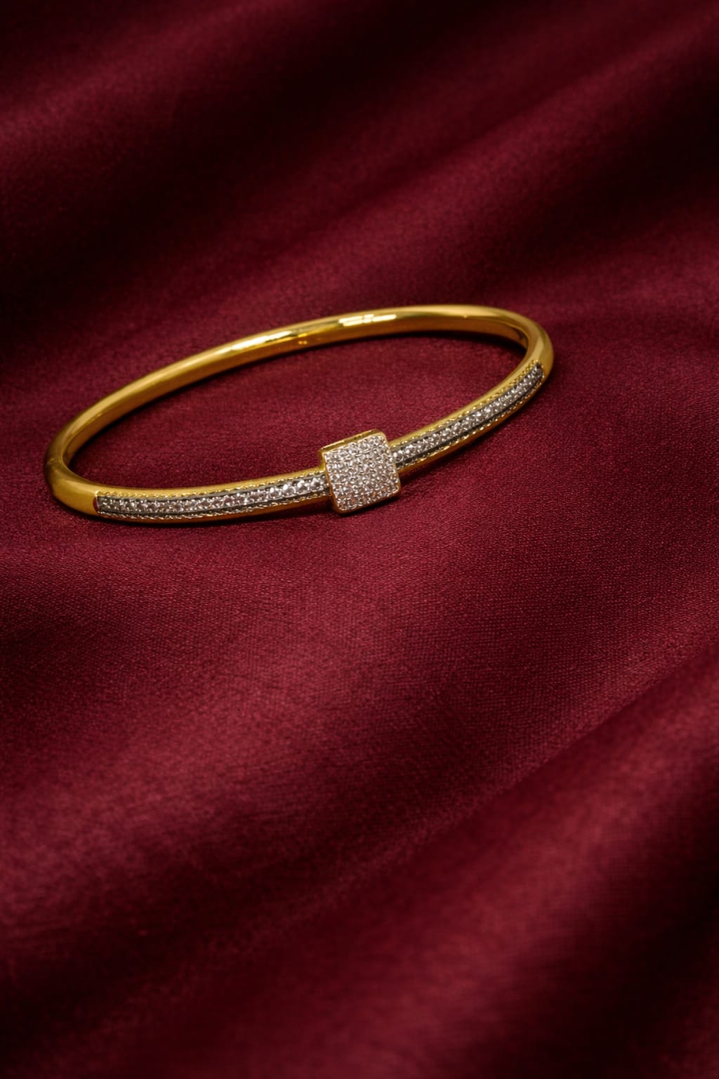 Minimal Square Crystal Gold Bracelet for Women | Elegant Diamond Style Bangle | Isha Elite