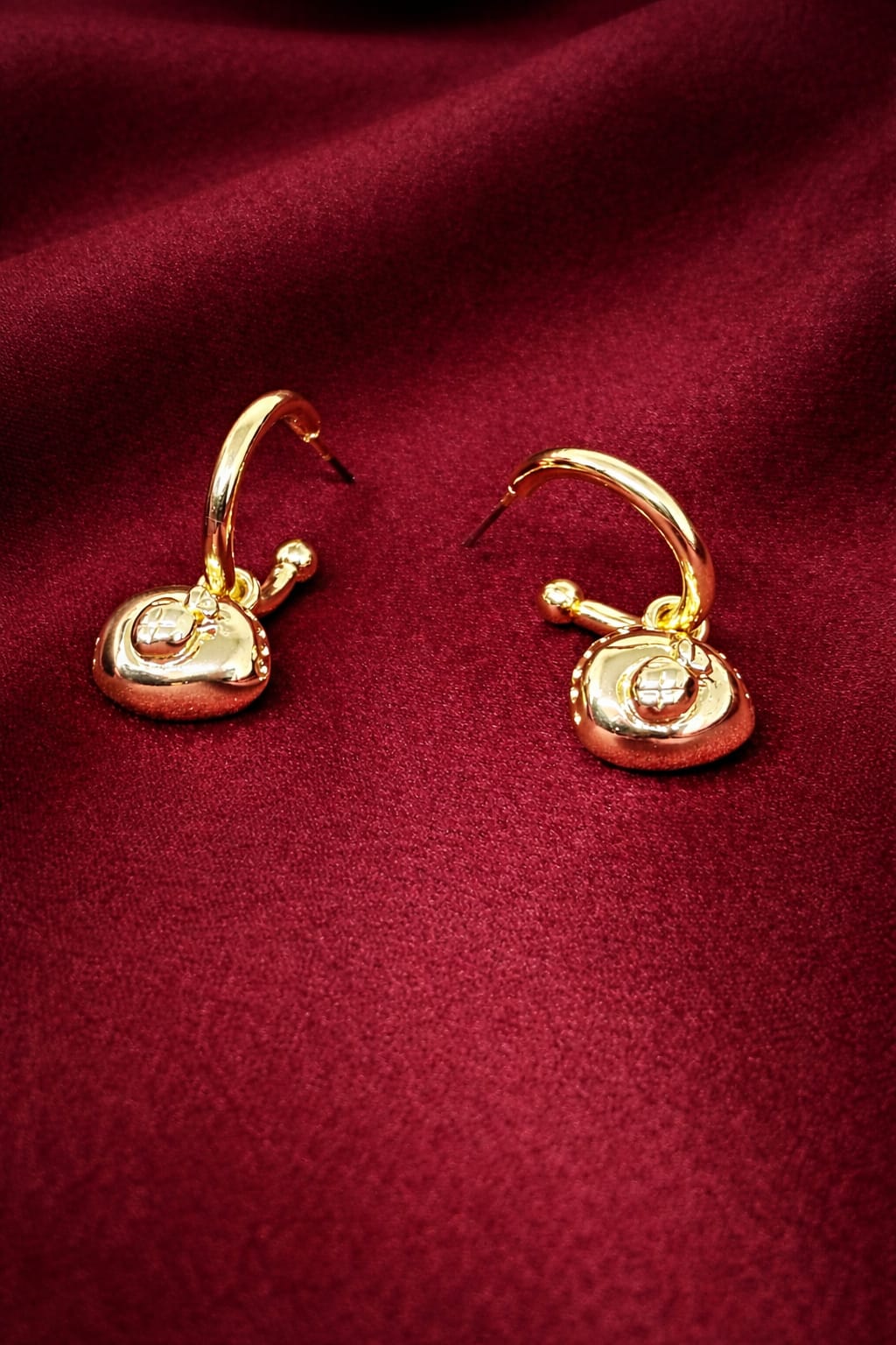 Crystal Heart Drop Hoop Earrings for Women | Gold Heart Charm Hoop Earrings | Elegant Designer Jewelry | Isha Elite