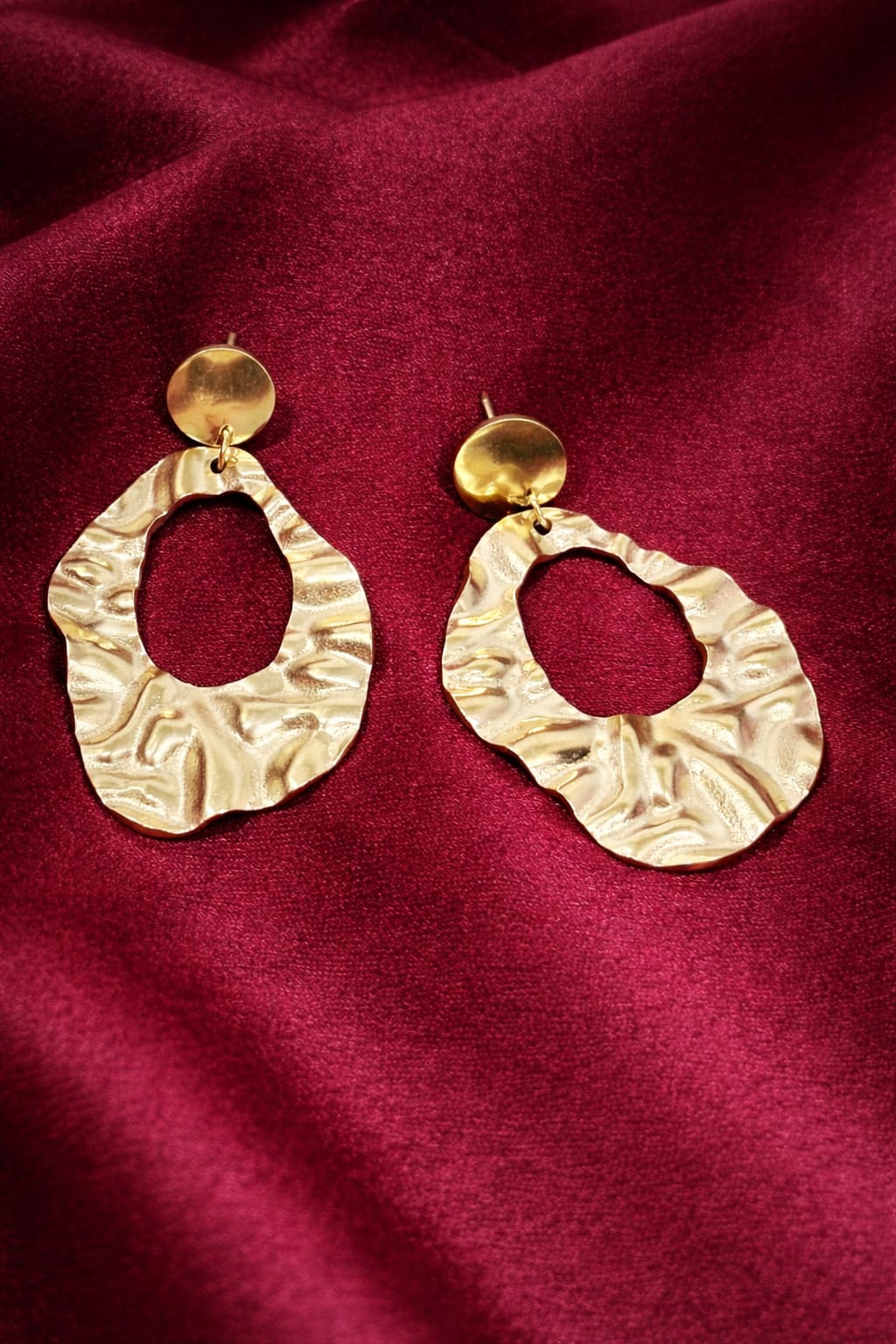 Textured Gold Statement Drop Earrings for Women | Hammered Oval Designer Earrings | Isha Elite