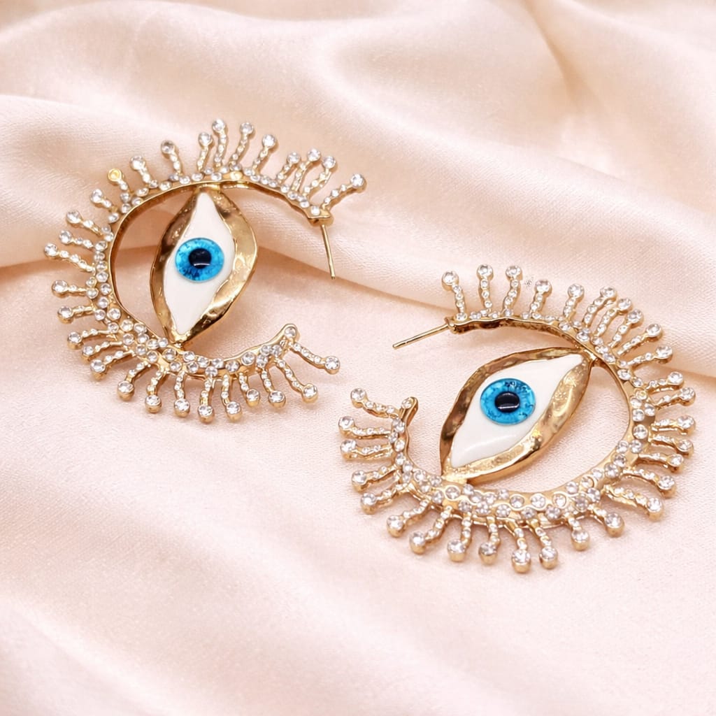Evil Eye Crystal Statement Earrings for Women | Protective Eye Designer Earrings | Isha Elite