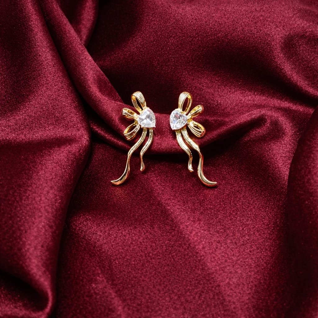 Crystal Bow Drop Earrings for Women | Elegant Ribbon Style Earrings | Isha Elite