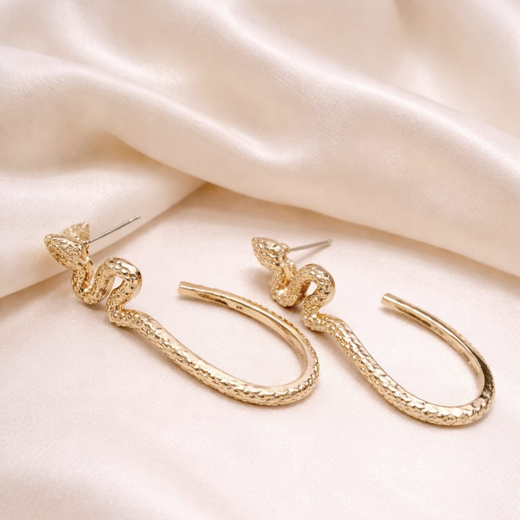 Gold Snake Hoop Earrings for Women | Textured Statement Hoop Earrings | Isha Elite