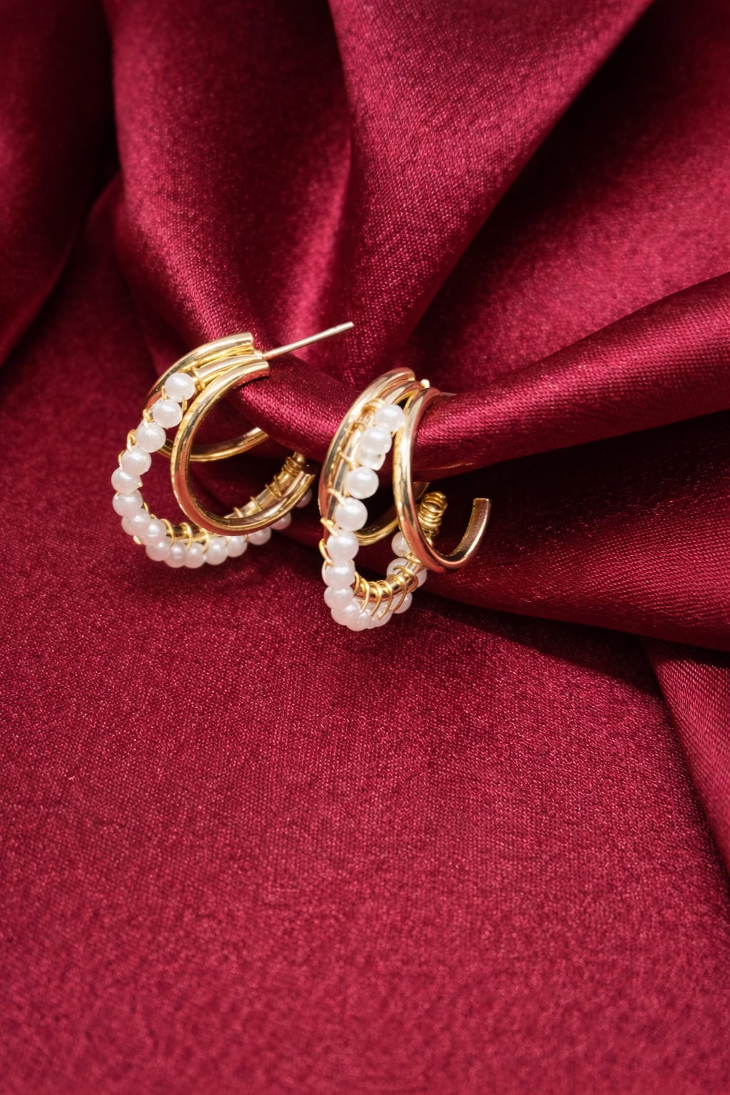 Pearl Double Hoop Earrings for Women | Elegant Gold Pearl Hoops | Isha Elite