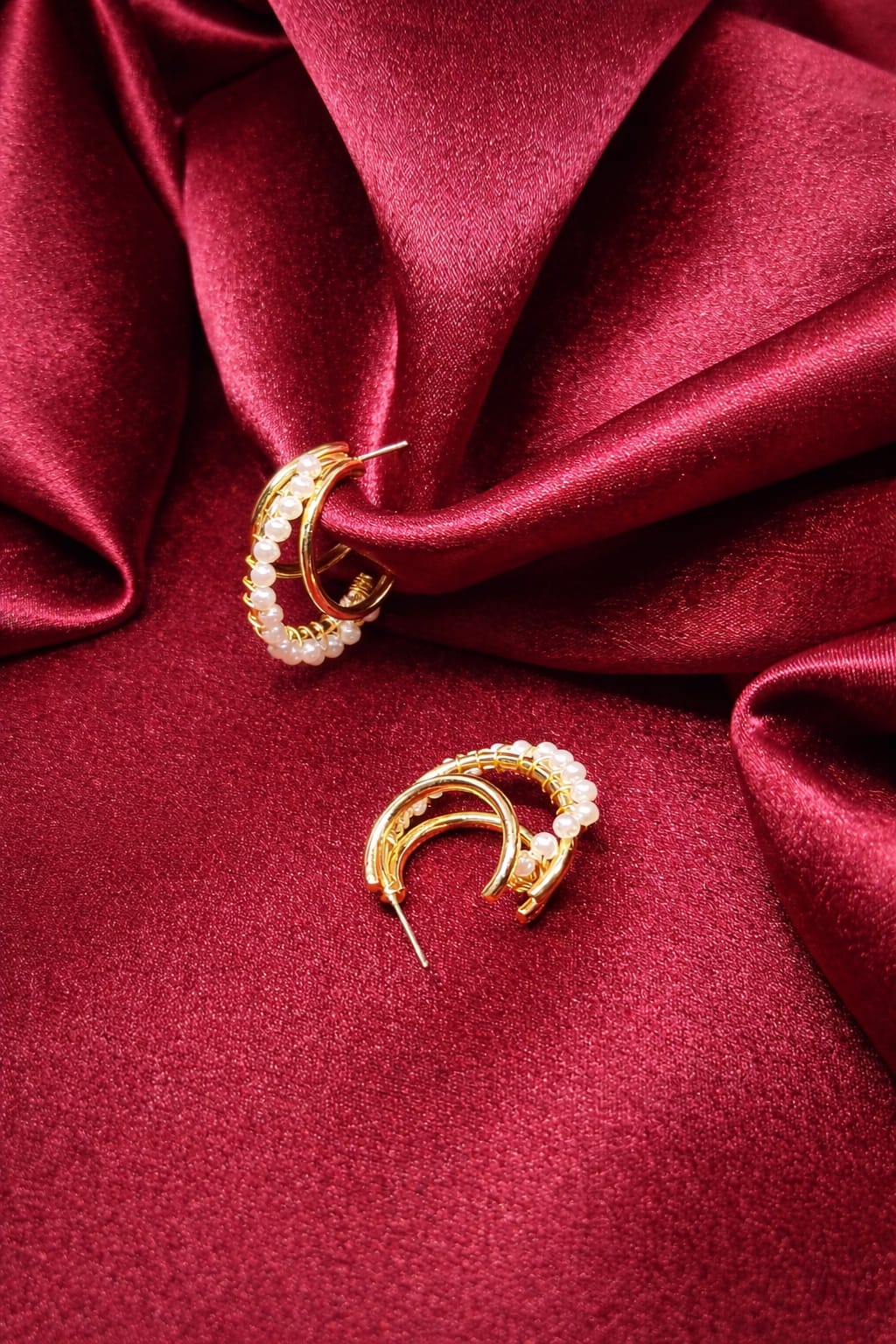 Pearl Double Hoop Earrings for Women | Elegant Gold Pearl Hoops | Isha Elite