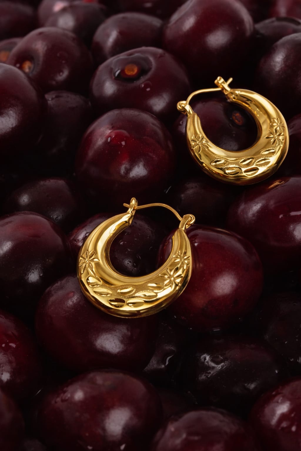 Vintage Gold Floral Hoop Earrings for Women | Textured Designer Hoops | Isha Elite