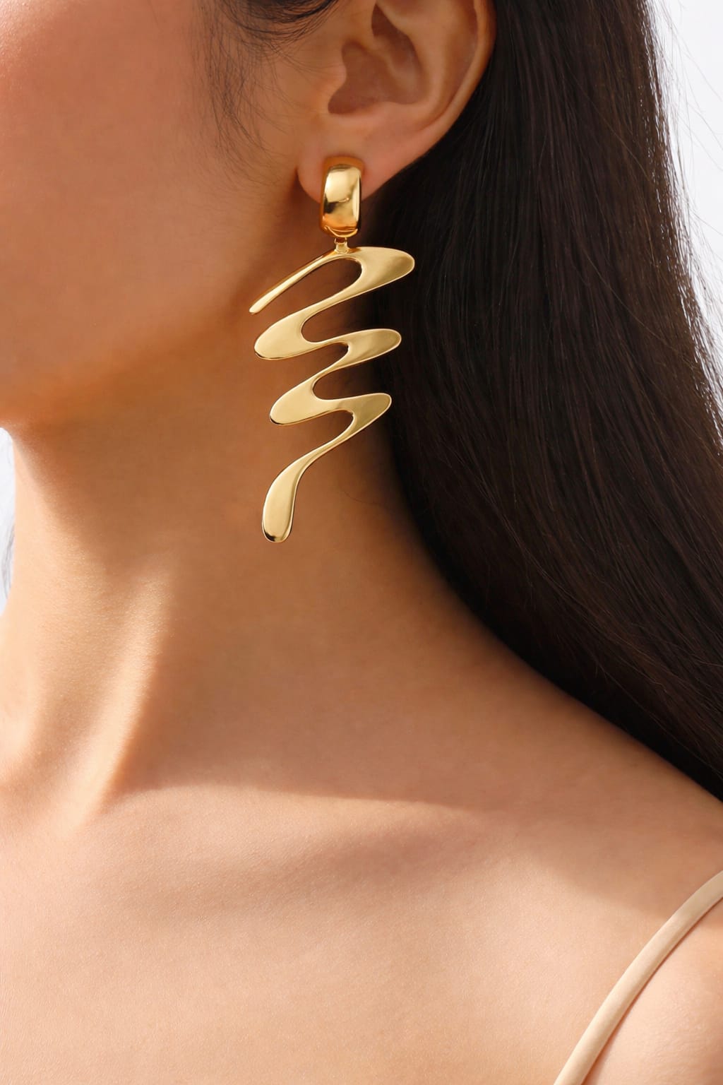 Abstract Gold Statement Drop Earrings for Women | Modern Designer Earrings | Isha Elite