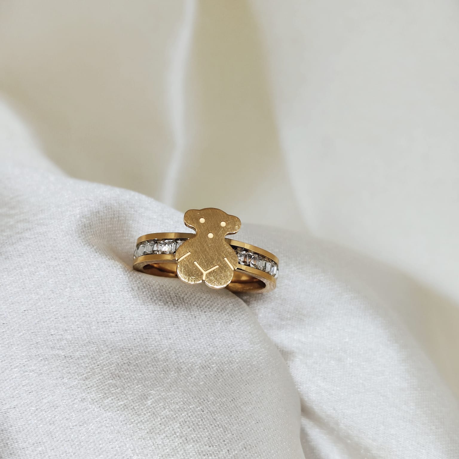Cute Teddy Bear Gold Ring for Women | Crystal Band Designer Ring | Isha Elite