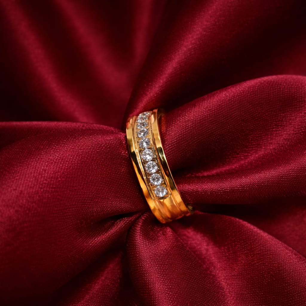 Gold Crystal Band Ring for Women | Elegant Minimal Stone Ring | Isha Elite