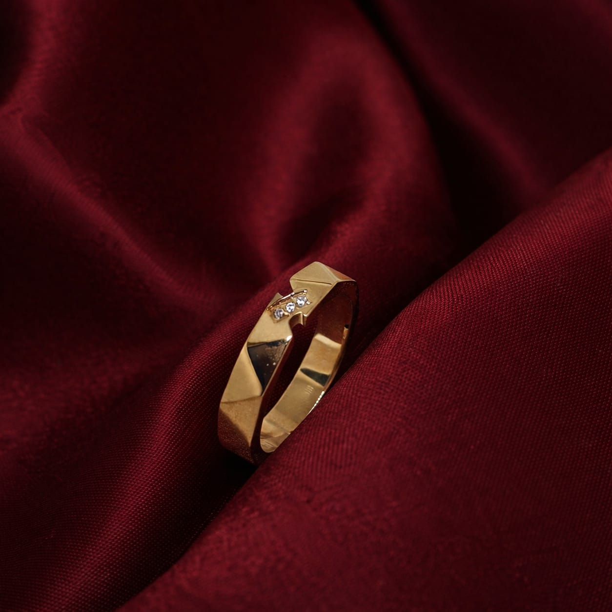 Geometric Gold Crystal Ring for Women | Minimal Designer Ring | Isha Elite