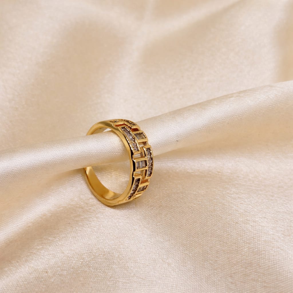 Elegant Crystal Gold Adjustable Ring for Women | Minimal Luxury Ring | Isha Elite