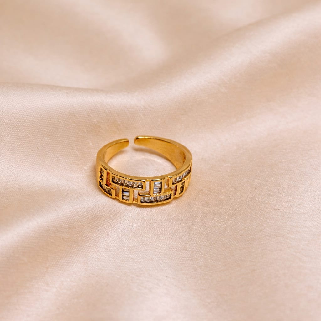 Elegant Crystal Gold Adjustable Ring for Women | Minimal Luxury Ring | Isha Elite
