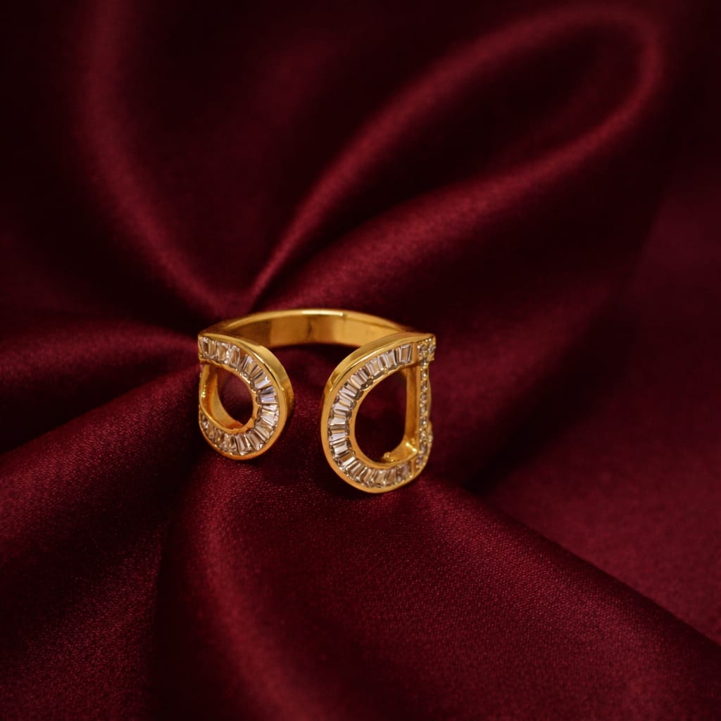 Luxury Double Curve Crystal Adjustable Ring for Women | Statement Ring | Isha Elite