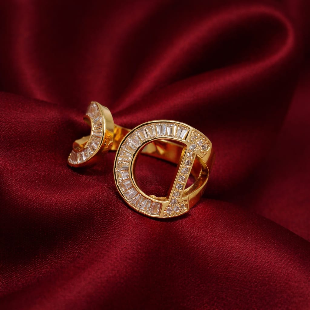 Luxury Double Curve Crystal Adjustable Ring for Women | Statement Ring | Isha Elite