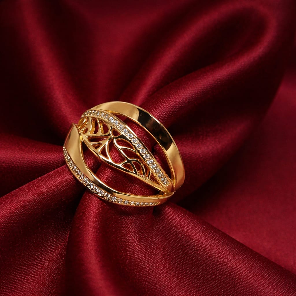 Leaf Design Crystal Adjustable Ring for Women | Elegant Statement Ring | Isha Elite