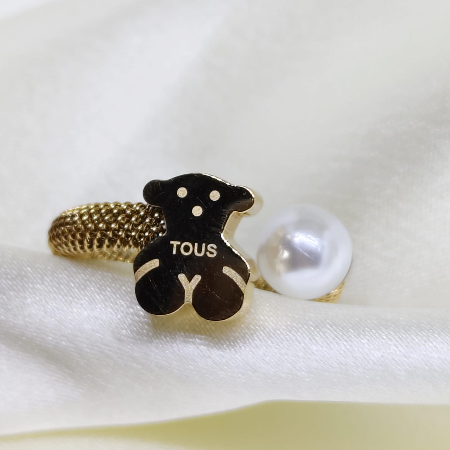 Teddy Pearl Gold Adjustable Ring for Women | Cute Designer Ring | Isha Elite