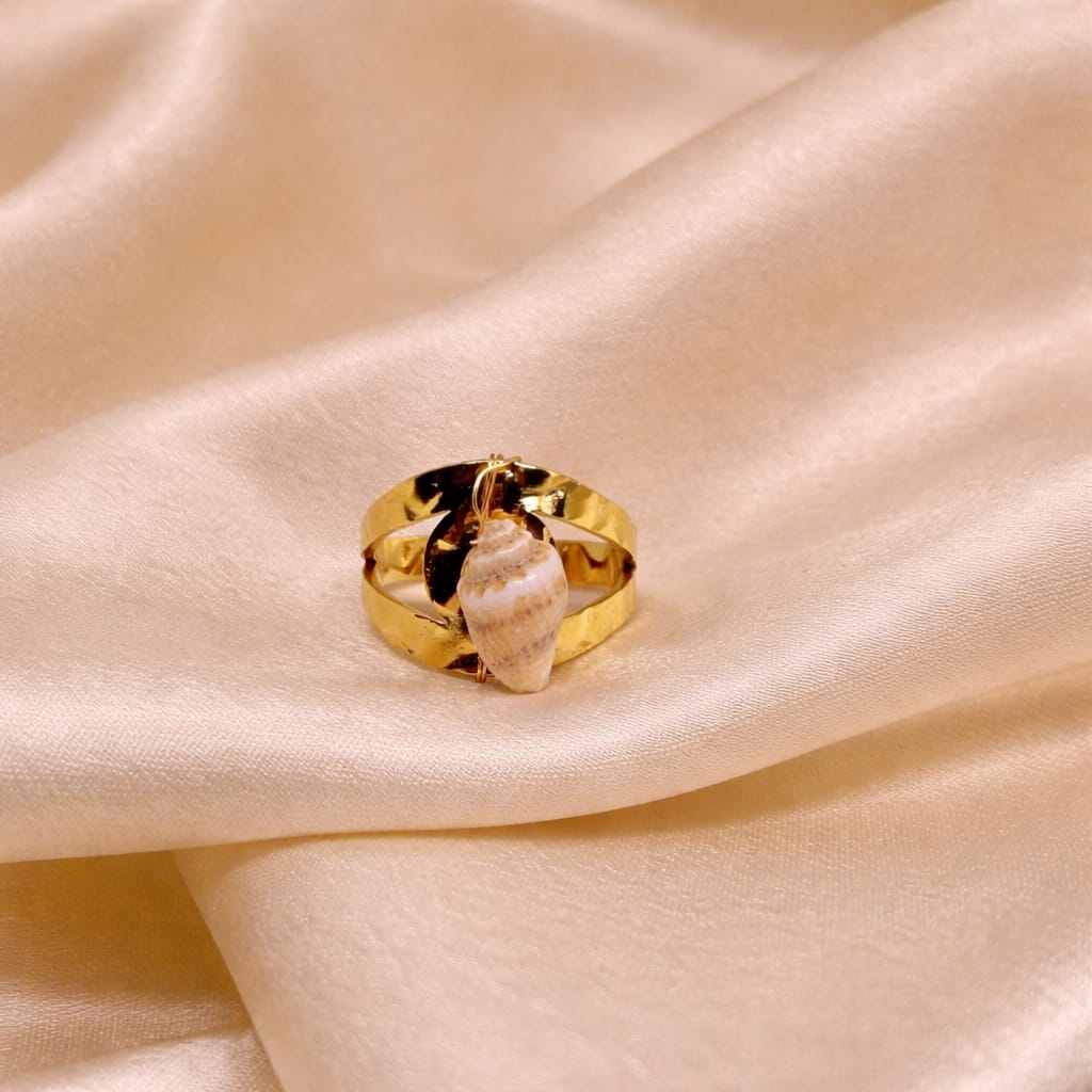 Gold Shell Charm Adjustable Ring for Women | Beach Style Statement Ring | Isha Elite