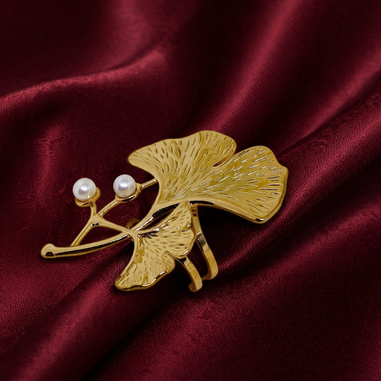 Elegant Leaf Pearl Adjustable Ring for Women | Statement Gold Ring | Isha Elite