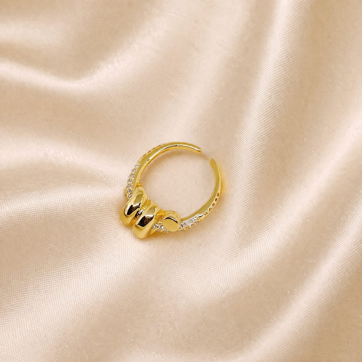 Modern Dual Stone Adjustable Ring for Women | Gold Designer Ring | Isha Elite