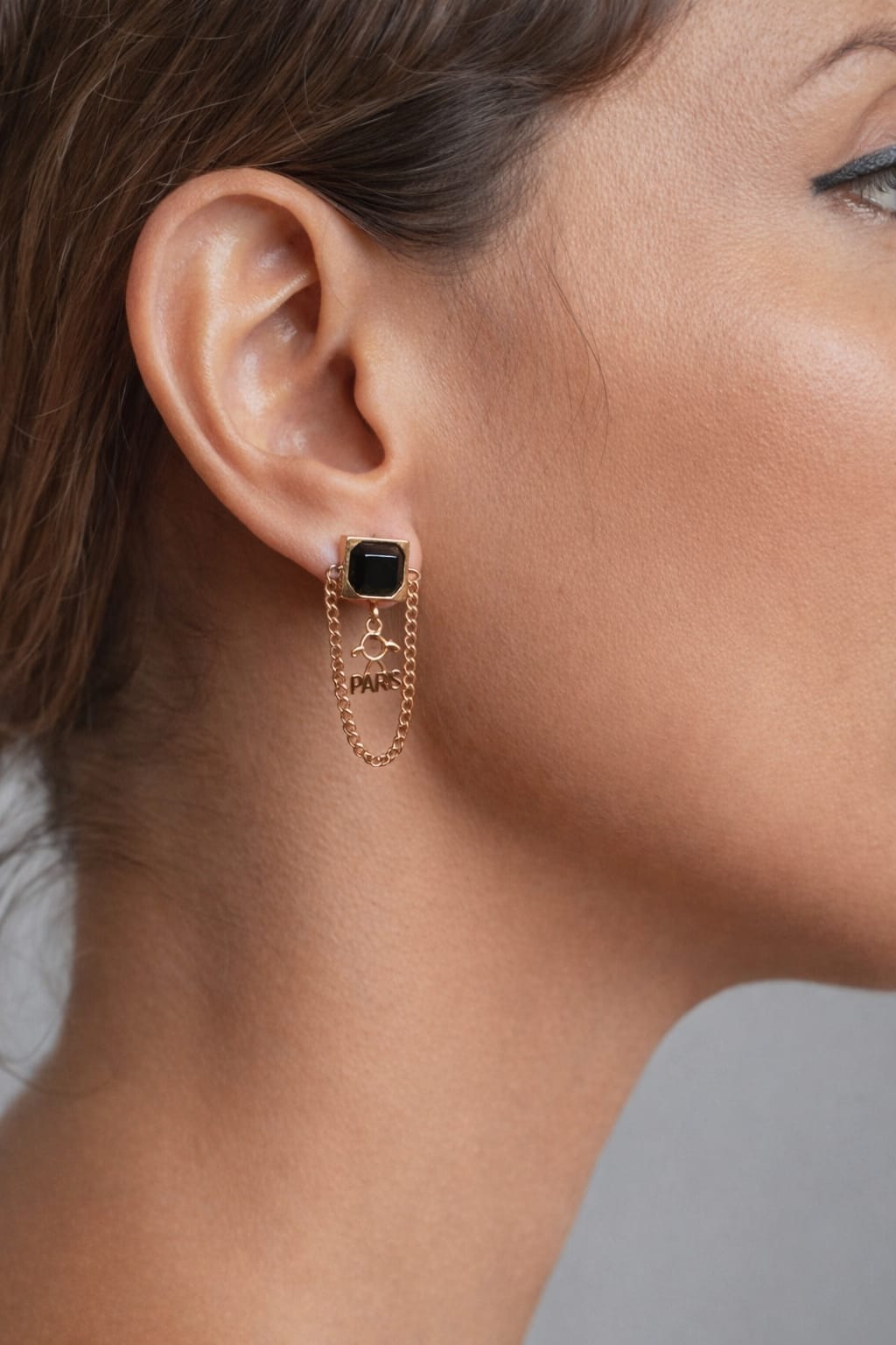 Black Stone Chain Drop Earrings | Paris Charm Gold Earrings | Isha Elite
