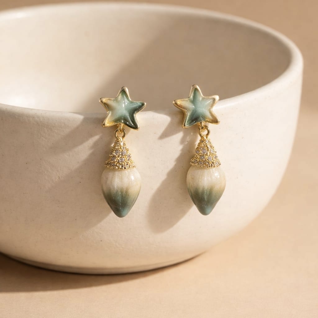 Star Charm Drop Earrings | Crystal Accent Statement Earrings | Isha Elite