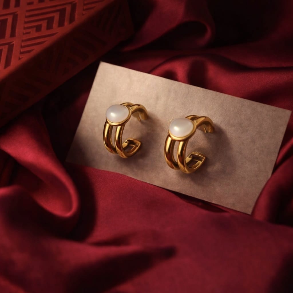 Minimal Pearl Hoop Earrings | Gold Elegant Daily Wear Earrings | Isha Elite
