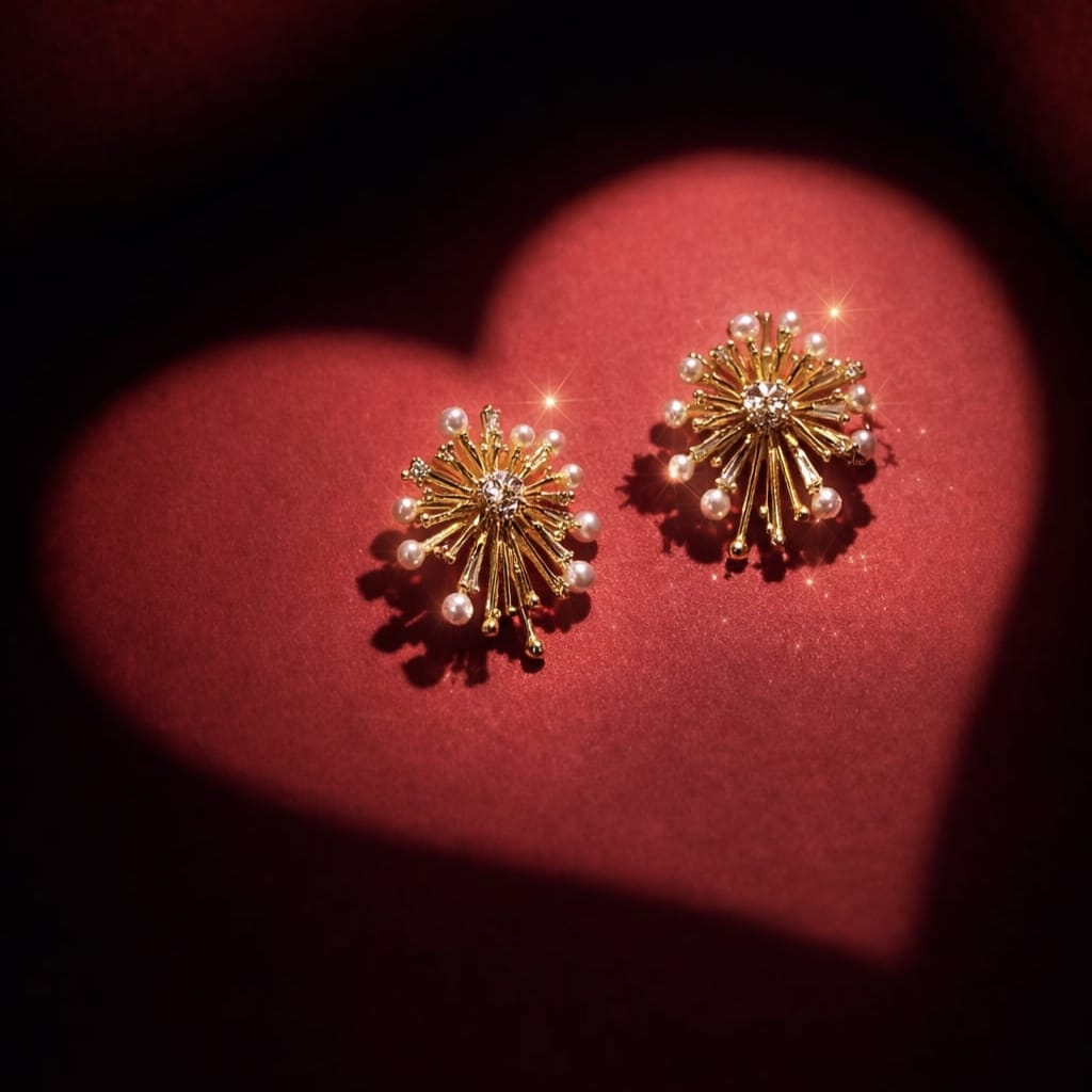 Pearl Burst Statement Earrings | Gold Party Wear Sparkle Earrings | Isha Elite