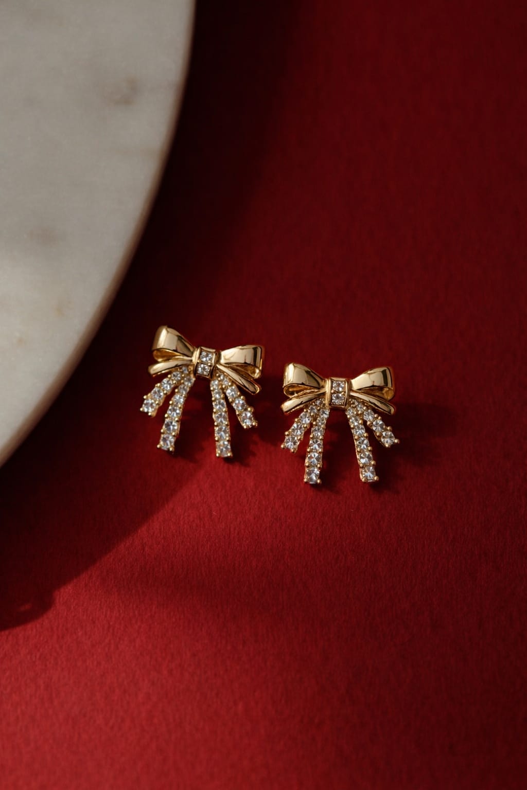 Zircon Bow Fringe Earrings | Gold Elegant Party Wear Earrings | Isha Elite