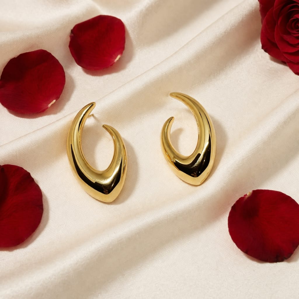 Golden Crescent Statement Earrings | Bold Curve Designer Earrings | Isha Elite
