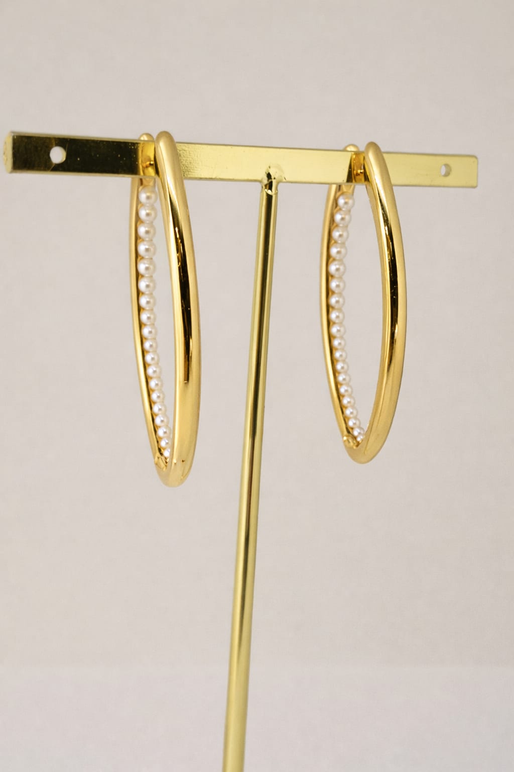 Pearl Line Gold Hoop Earrings | Elegant Classic Hoops | Isha Elite