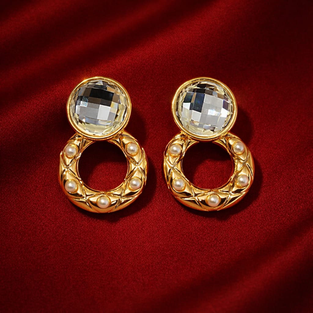 Crystal Pearl Circle Earrings | Luxury Statement Earrings | Isha Elite