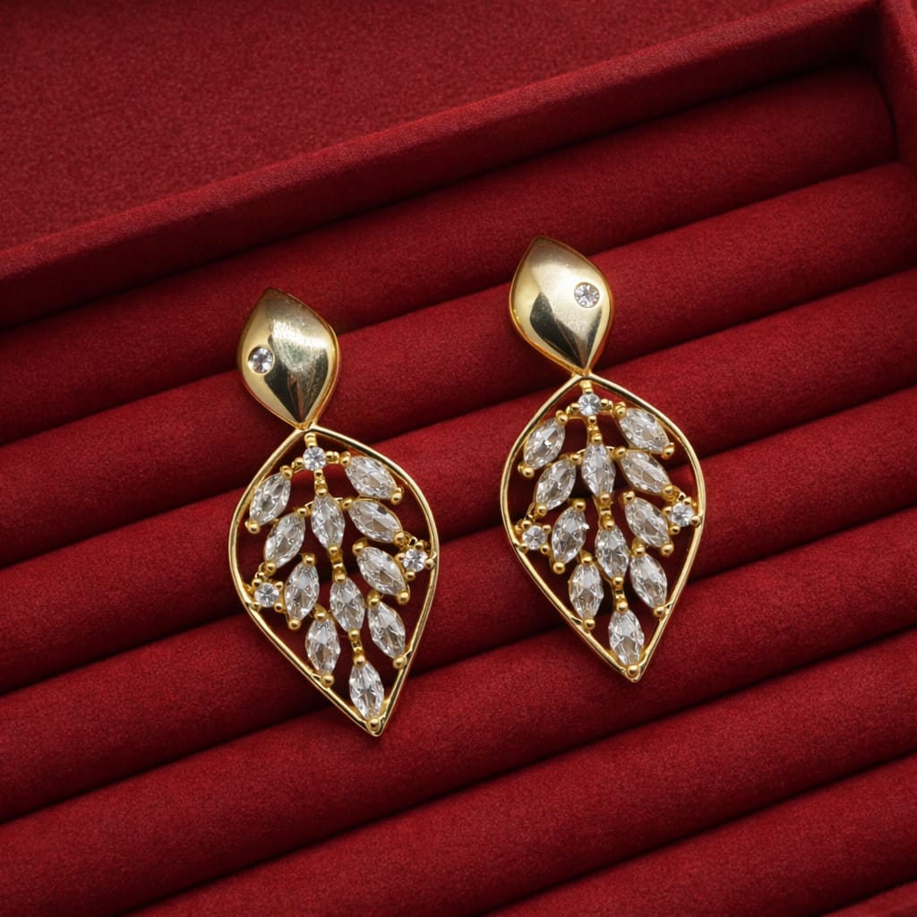 Elegant Gold Leaf Drop Earrings with Crystal Stones for Women | Party Wear Earrings – Isha Elite
