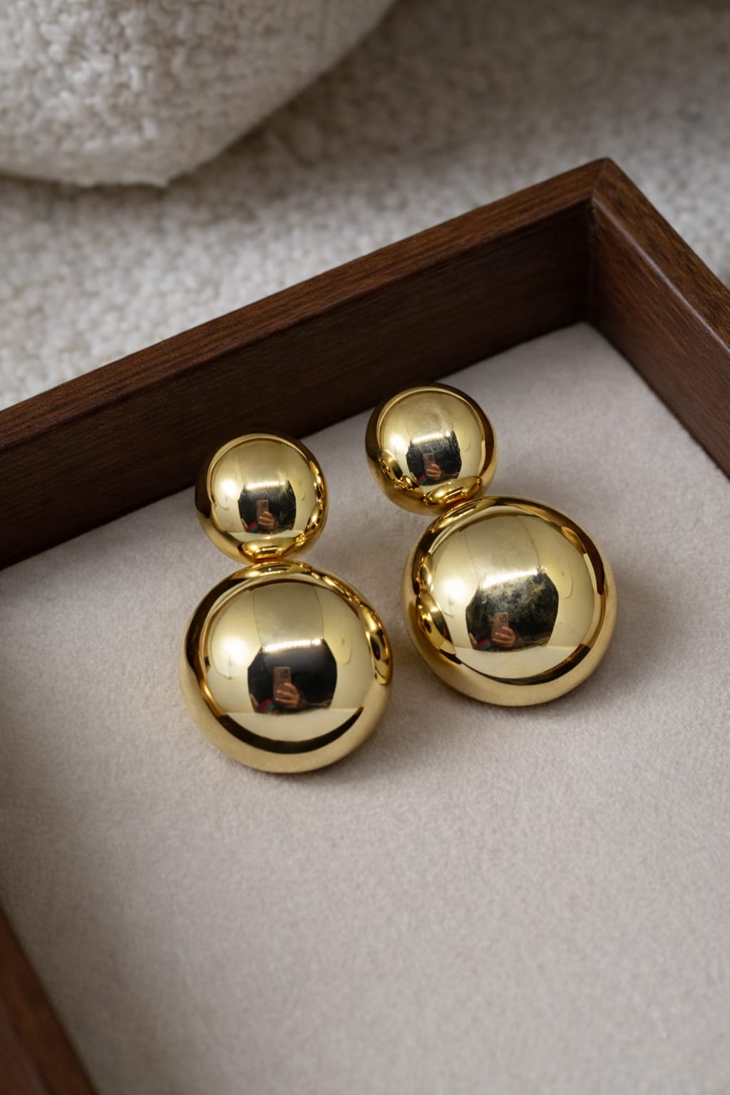 Bold Gold Double Ball Drop Earrings for Women | Minimal Statement Earrings – Isha Elite