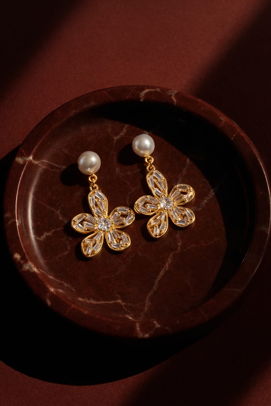 Elegant Pearl Floral Drop Earrings with Crystal Stones for Women | Wedding & Party Wear – Isha Elite