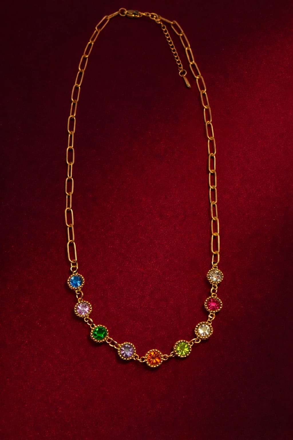 Rainbow Crystal Charm Gold Necklace