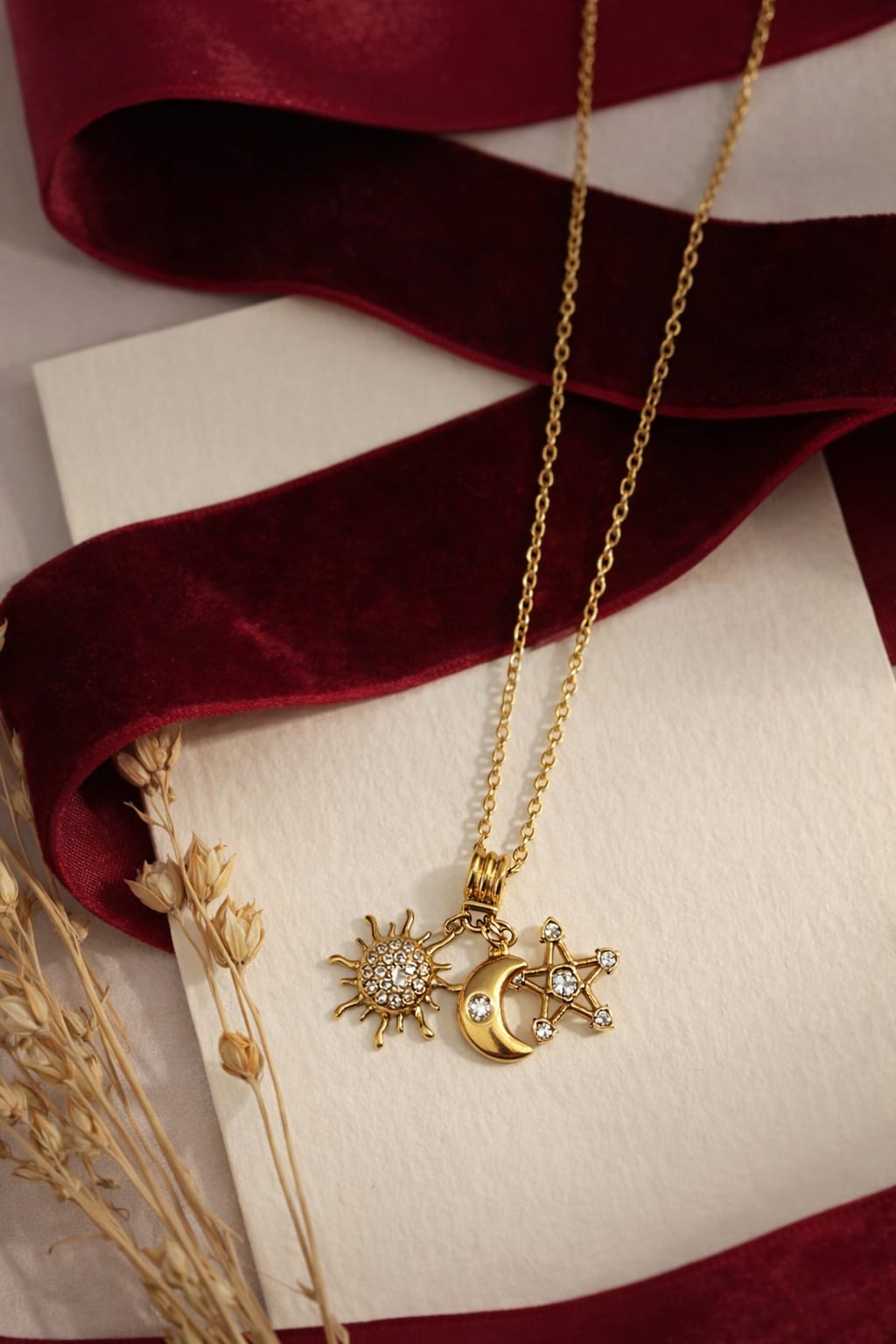 Celestial Charm Gold Pendant Necklace