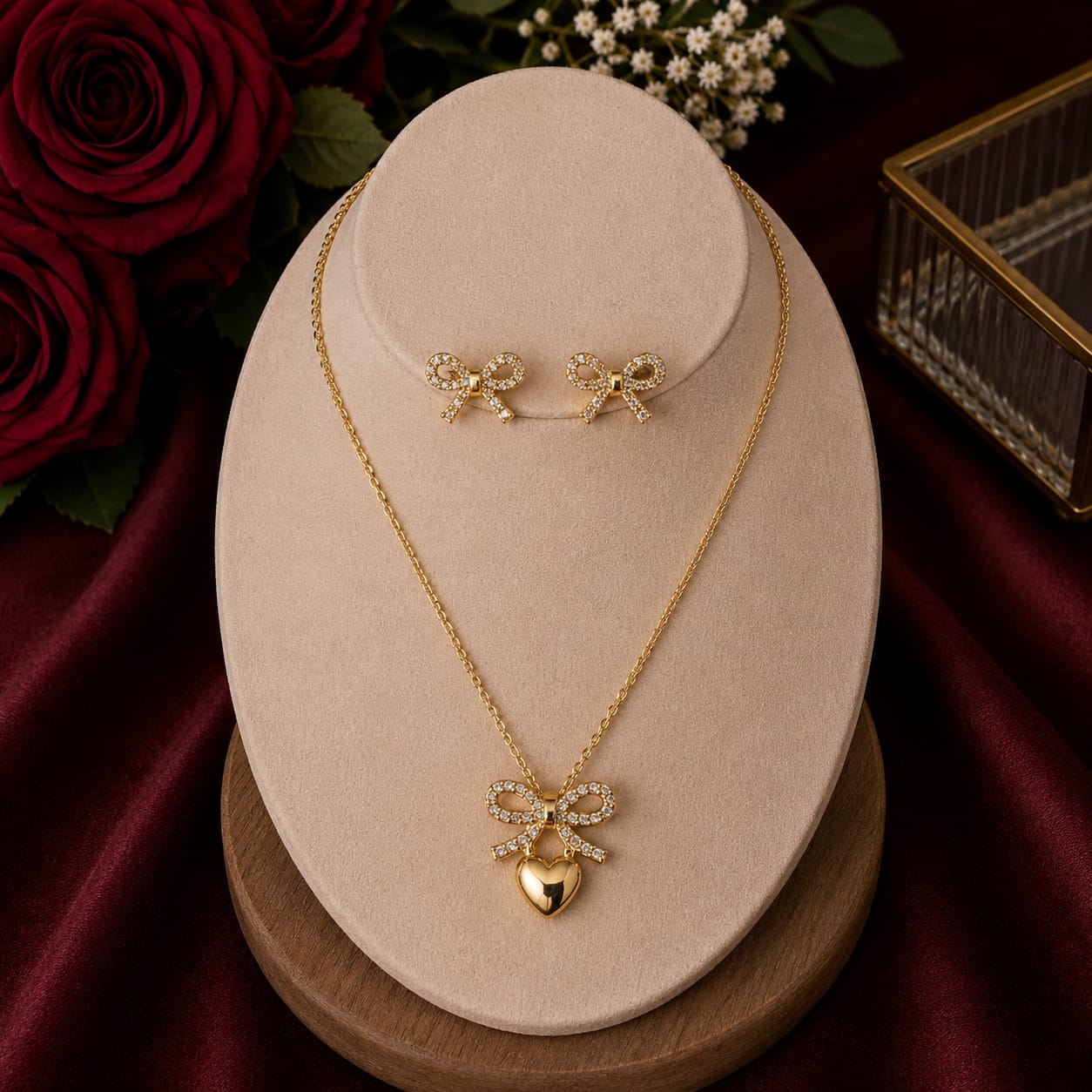Bow Heart Pendant Set for Women
