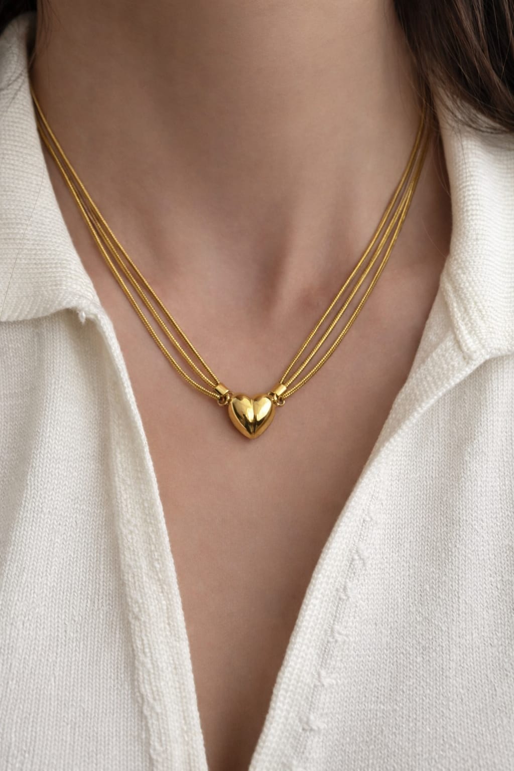 Golden Magnetic Heart Layered Necklace