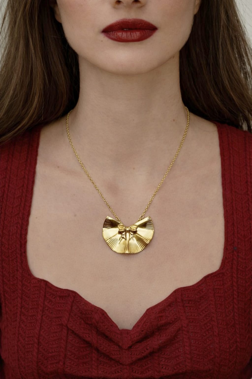 Golden Bow Statement Pendant Necklace
