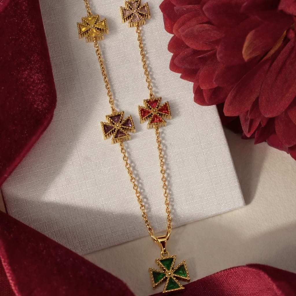 Royal Cross Charm Gold Necklace
