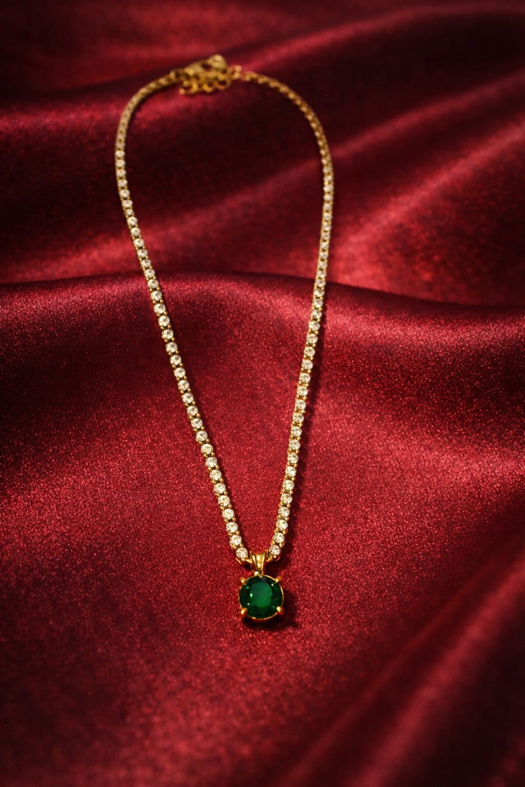 Emerald Solitaire Tennis Necklace