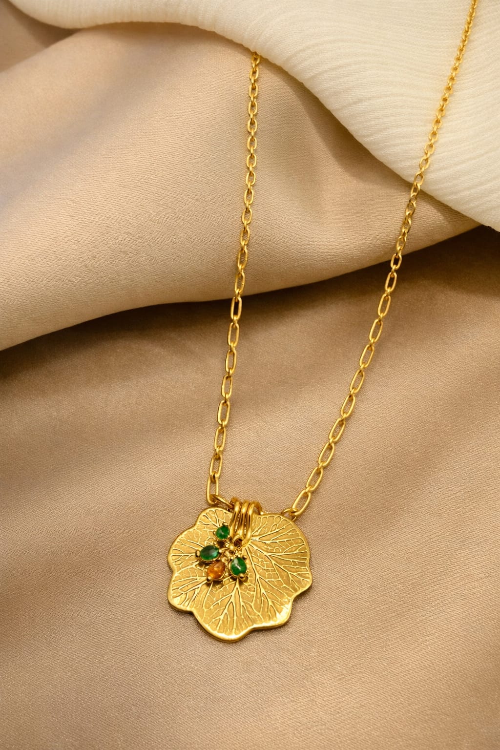 Emerald Leaf Charm Gold Pendant Necklace
