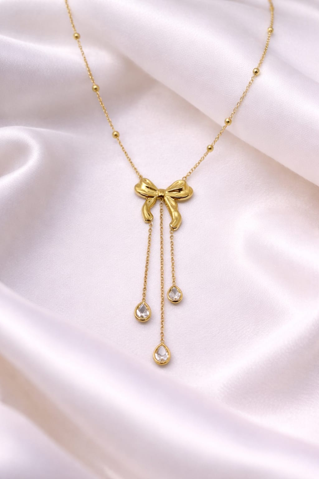 Golden Bow Drop Necklace