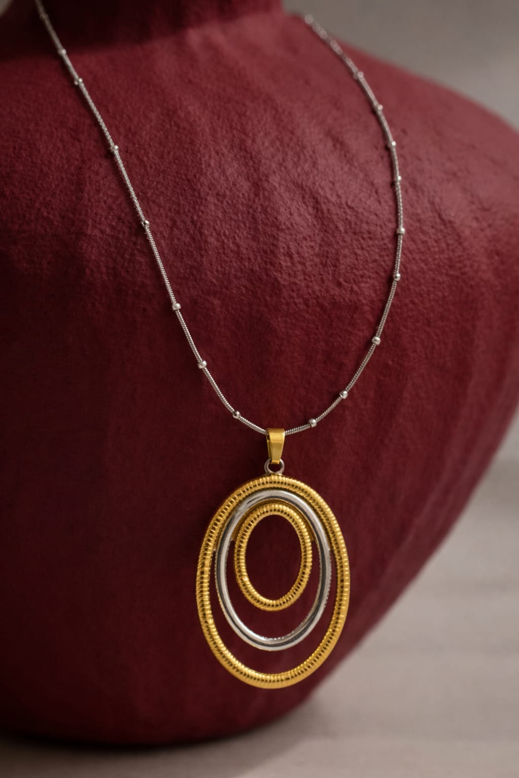 Dual Tone Oval Pendant Necklace for Women | Elegant Minimal Statement Pendant | Isha Elite