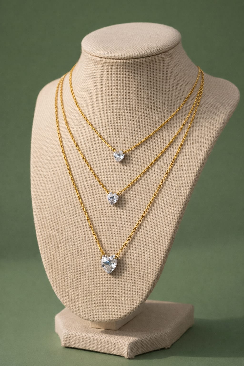 Triple Layer Crystal Heart Necklace for Women | Elegant Gold Layered Necklace | Isha Elite