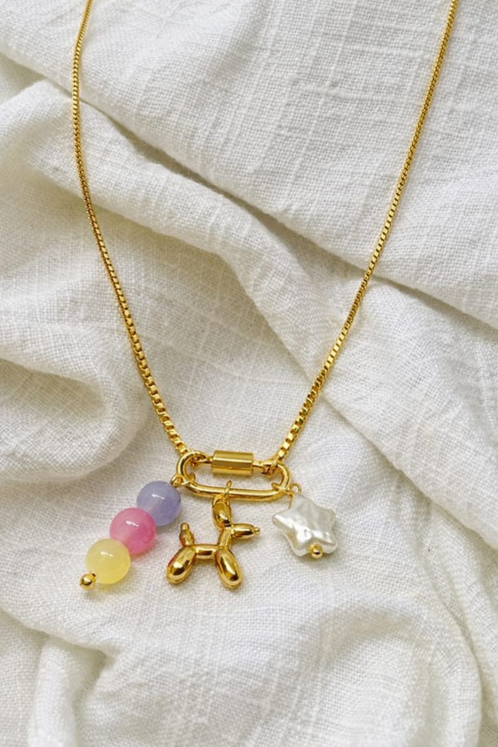 Golden Cute Charm Necklace for Women | Balloon Dog & Star Charm Pendant | Isha Elite
