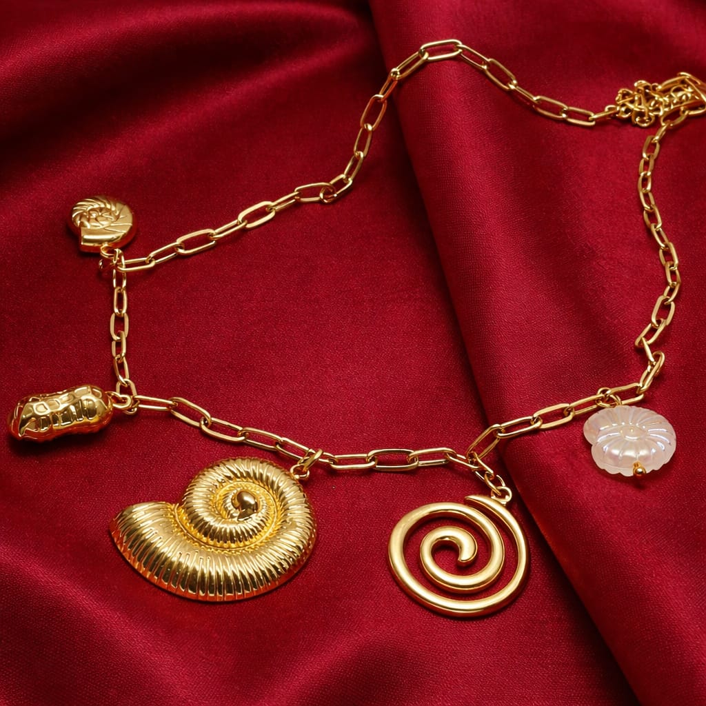 Golden Ocean Shell Charm Necklace for Women | Seashell Pendant Chain | Isha Elite