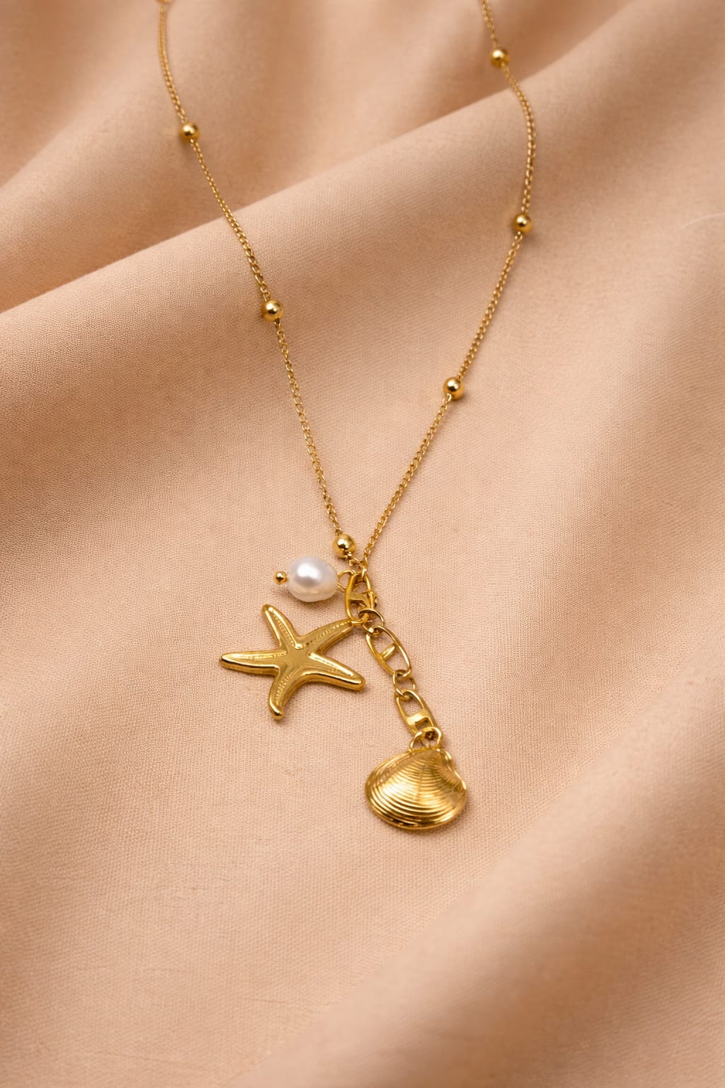 Starfish Shell Charm Necklace for Women | Ocean Pearl Gold Necklace | Isha Elite