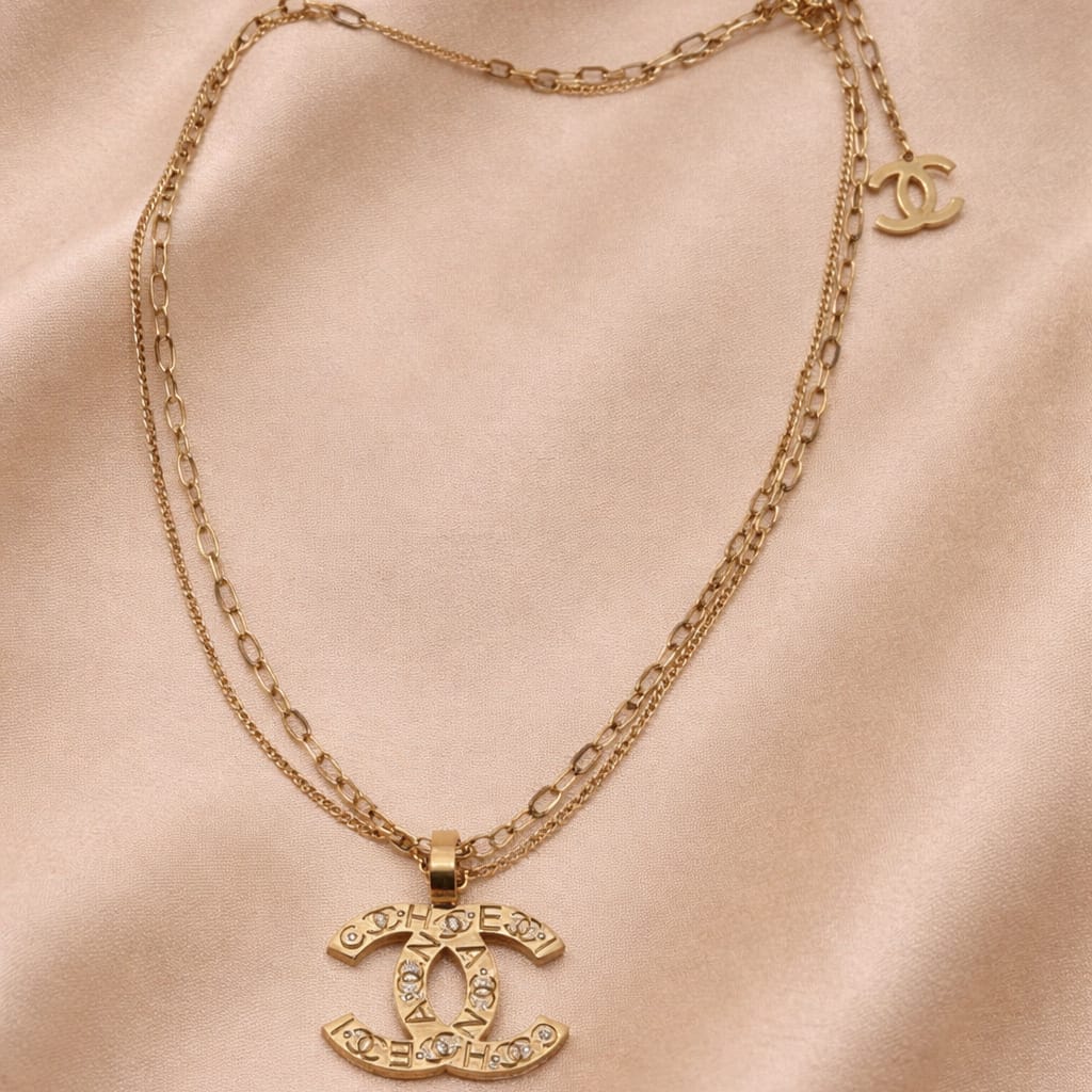 Luxury Double C Pendant Necklace for Women | Elegant Layered Gold Chain Necklace | Isha Elite