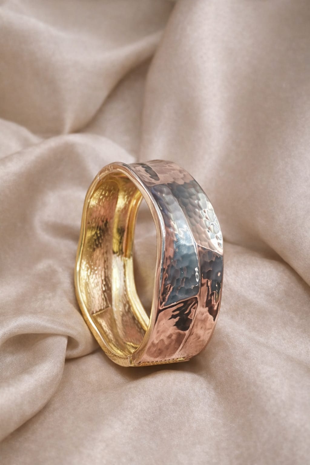 Luna Hammered Gold Statement Cuff Bracelet for Women | Bold Designer Bangle | Isha Elite